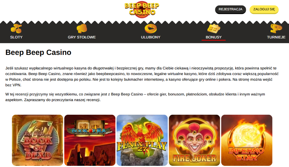 Beep Beep Casino main page