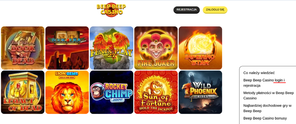 Beep Beep Casino sign in